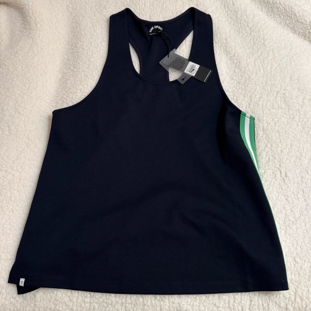 The Upside Black Tank Top with Green Stripe